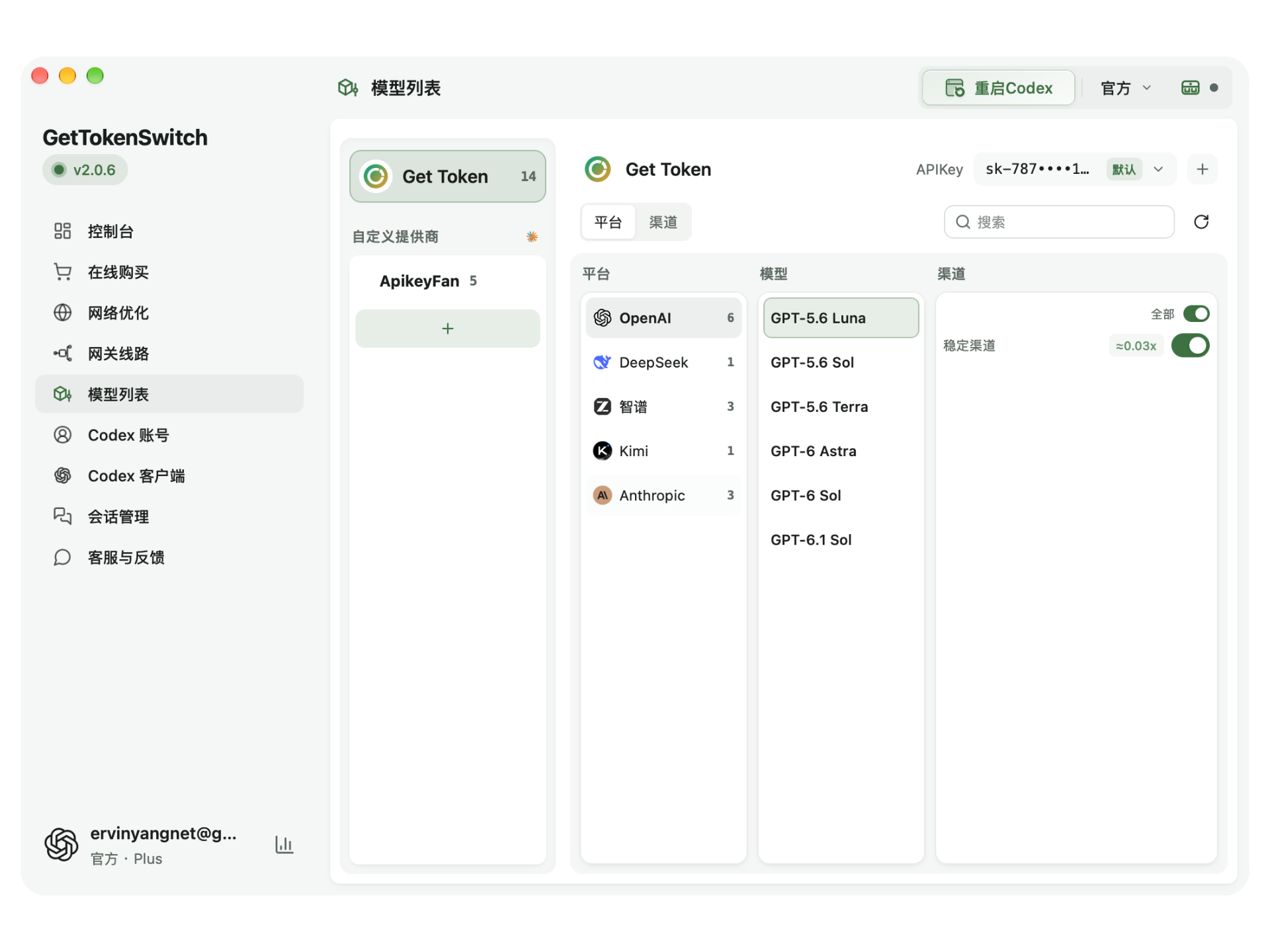 GetTokenSwitch 模型列表
